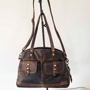 Myra Bag Brown Leather Large Shoulder Bag with Crossbody Strap